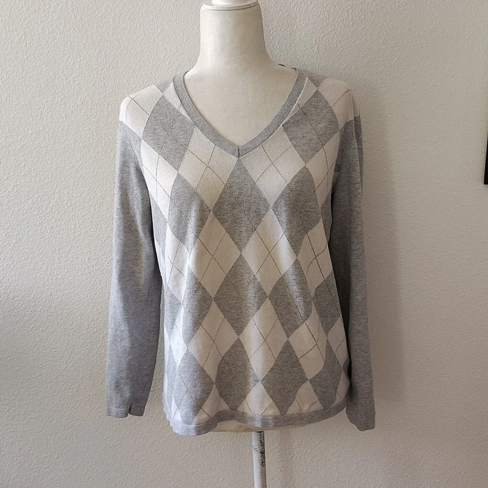 Timmy Hilfiger Classic Cotton V-neck Argyle Sweater Size large